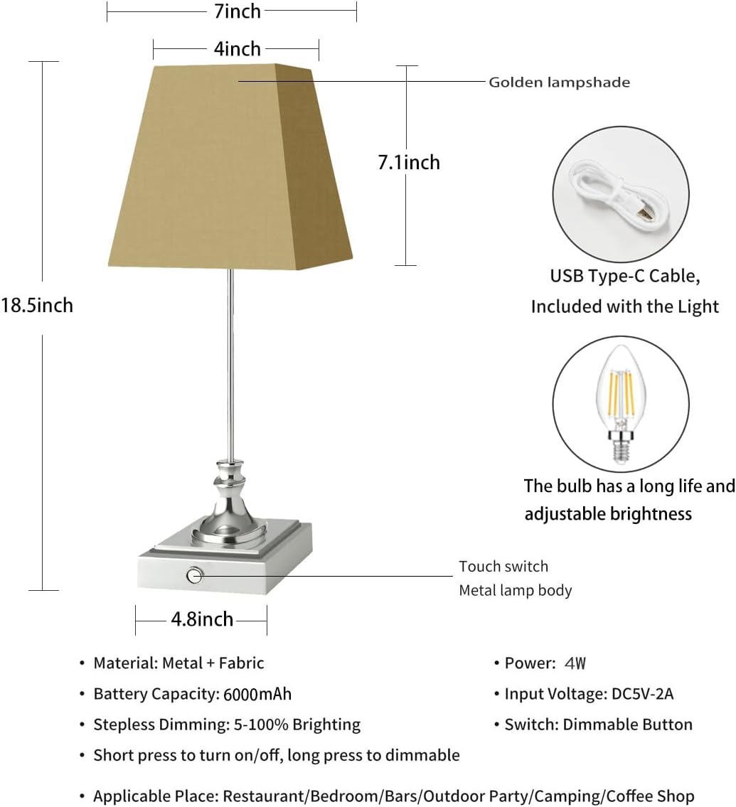Rechargeable LED Table Lamps with Stepless Touch Control,Light Sliver Cordless Lamp for Living Room&Bedside&Patio&Shower,Small Desk Lamp(6000mAH Battery),2 Pack for Home Decor,Best Gifts for Family