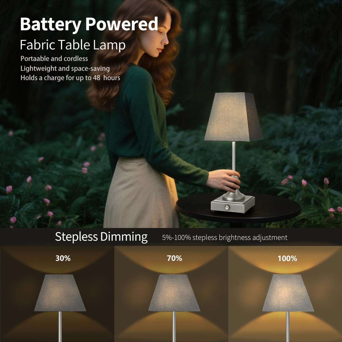 Rechargeable LED Table Lamps with Stepless Touch Control,Sliver Cordless Lamp for Living Room&Bedside&Patio&Shower,Small Desk Lamp(6000mAH Battery),2 Pack for Home Decor,Best Gifts for Family