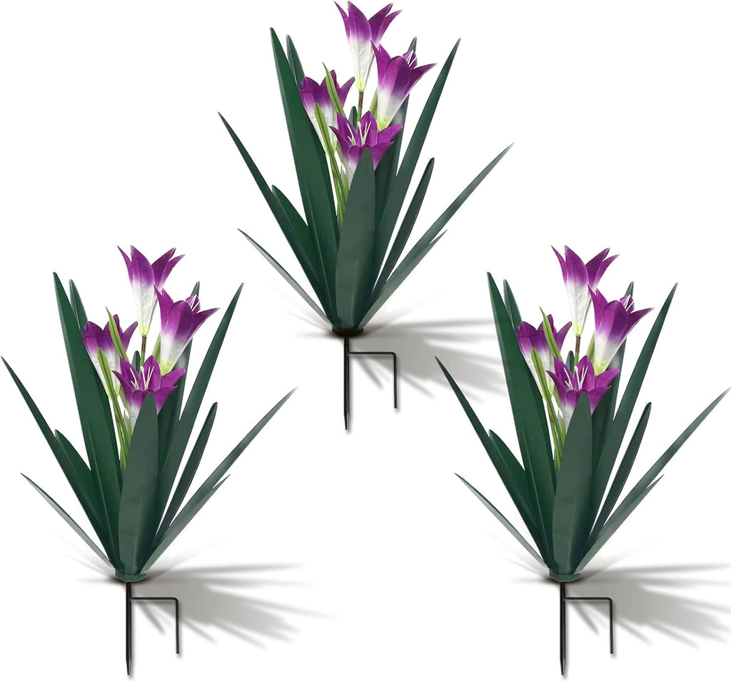 Homight Metal Agave Plant Outdoor Decoration Lily Mexican Yard Art Garden Gift Home Decor Hand Painted Metal Agave Garden Yard Statue, Outdoor Lawn Ornaments(3 Big Purple Lilies)