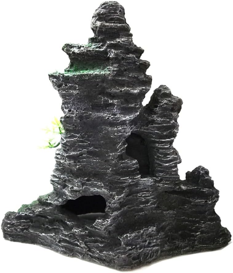Aquarium Ornament - Mountain View Stone Tree Rock Cave Fish Tank Decorations with Small Pavilion