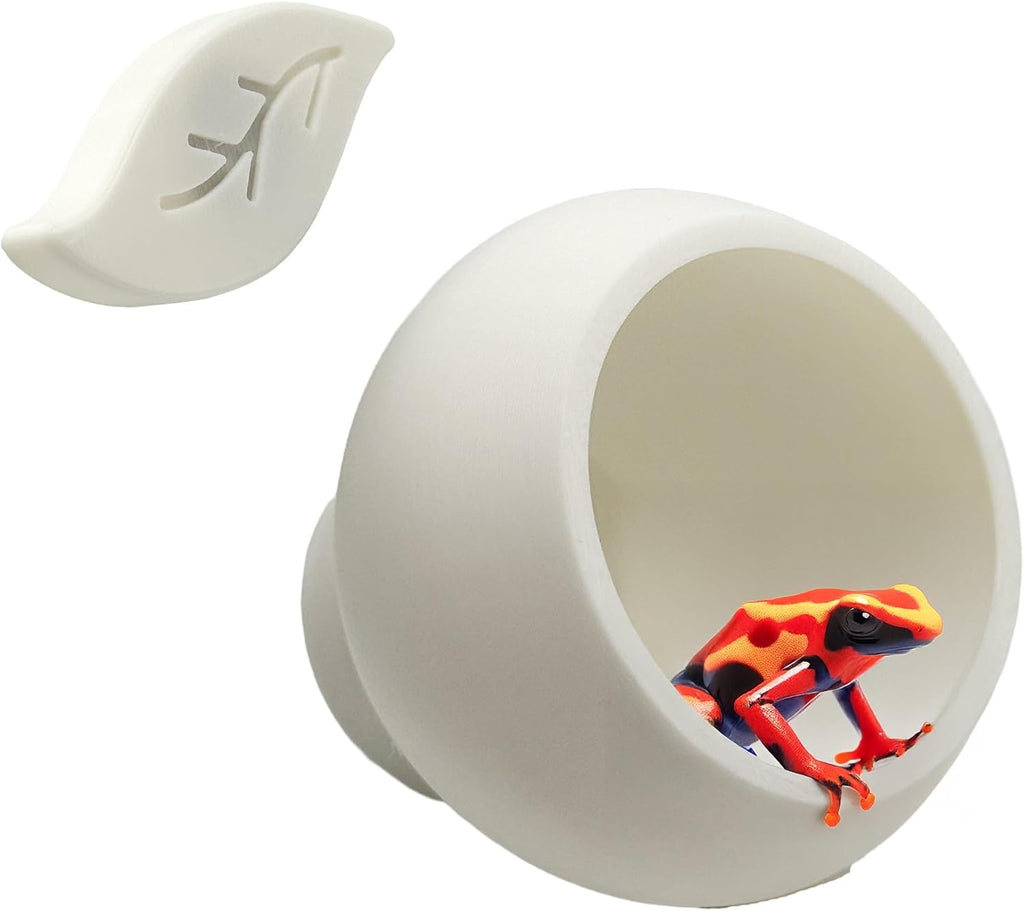 Magnetic Leaf Pod Hide, Glass-Mounted Shelter for Frogs & Reptiles (Pure White, Single)