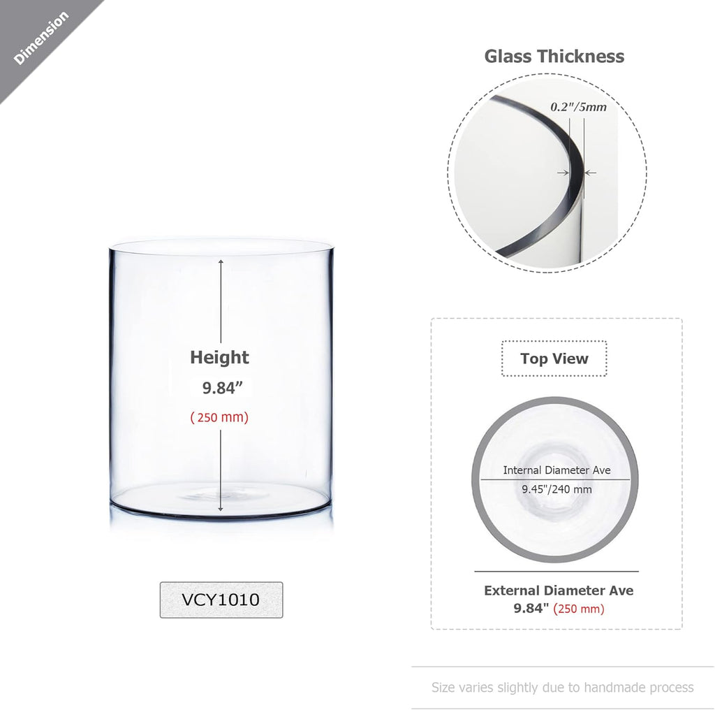 WGV Cylinder Vase, Width 10", Height 10", Clear Wide Large Diameter Flower Glassware, Floral Container, Planter Terrarium for Wedding Party Event, Home Accent Decor, 1 Piece