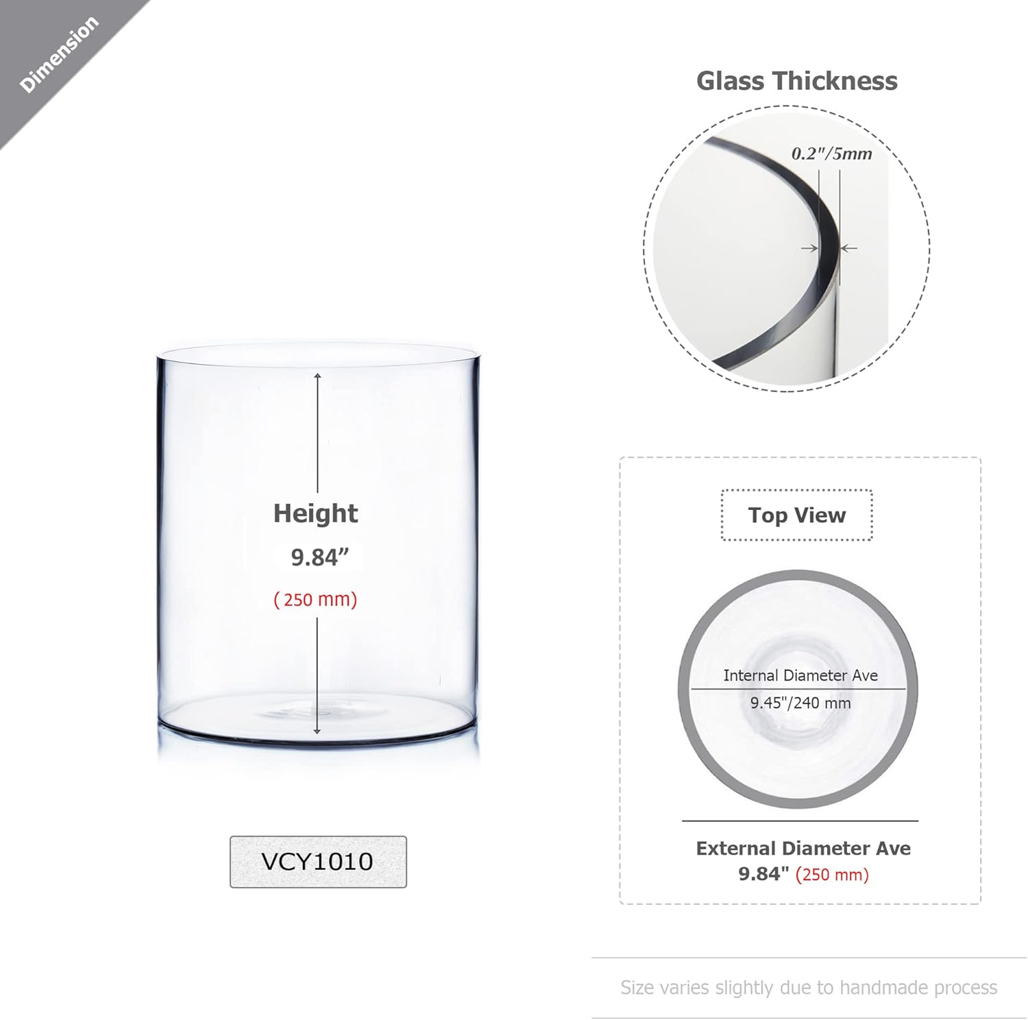 WGV Cylinder Vase, Width 10", Height 10", Clear Wide Large Diameter Flower Glassware, Floral Container, Planter Terrarium for Wedding Party Event, Home Accent Decor, 1 Piece