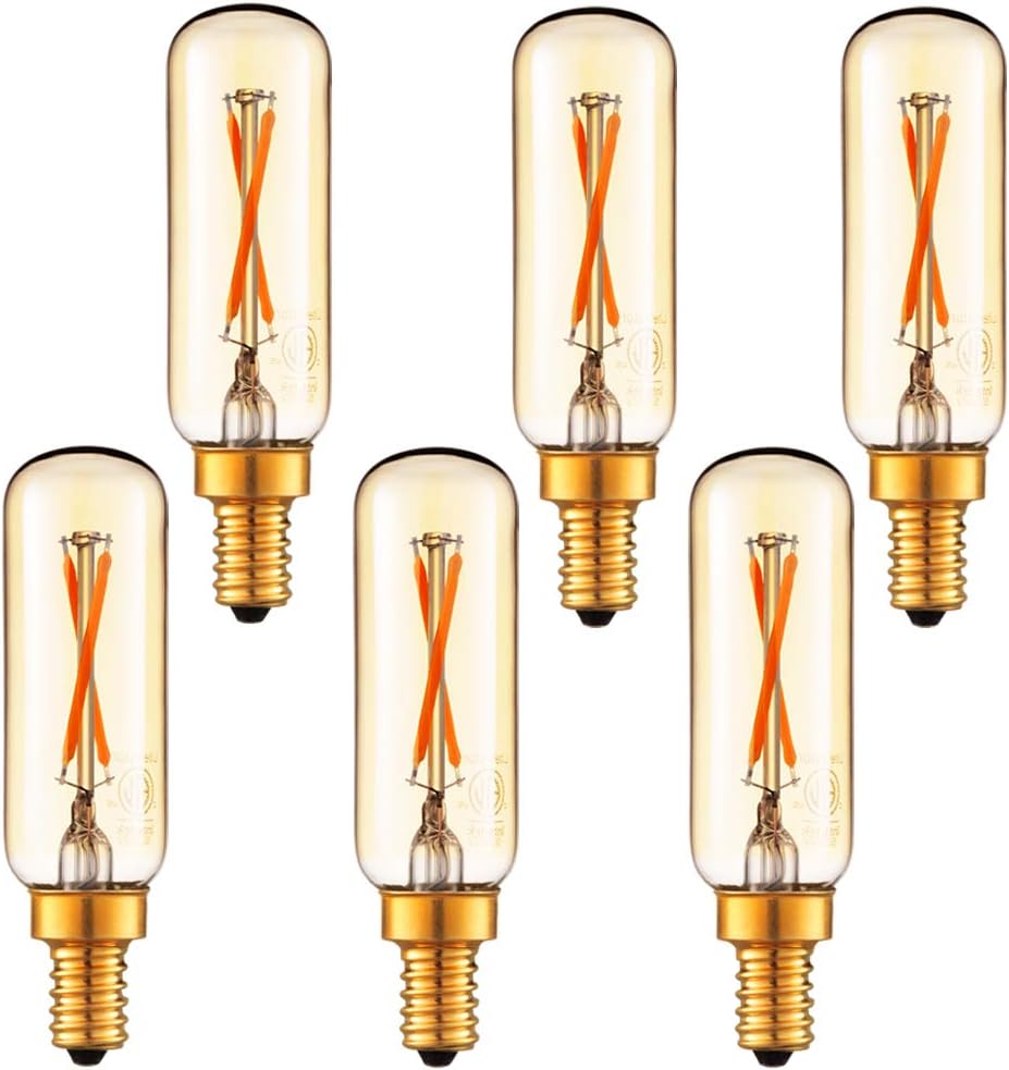 LiteHistory Dimmable T6 led Bulb 25W Candelabra led 2200K Amber 120lm 2W e12 T25 led Bulb 6Pack