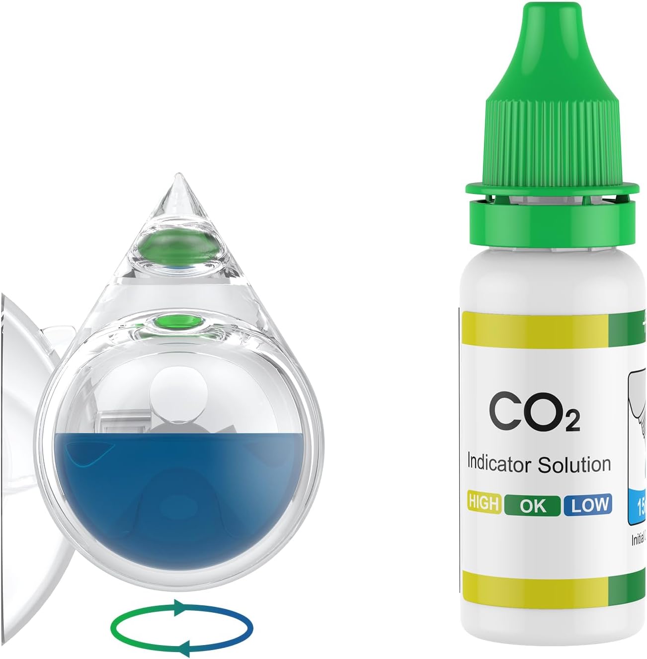 Pawfly Acrylic CO2 Drop Checker for Aquarium, Fish Tank Carbon Dioxide Checker, CO2 Monitor Kit with Solution & Suction Cups, CO2 Detector, Aquarium CO2 Tester, CO2 Indicator for Planted Fish Tank