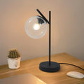 Mid Century Table Lamp Vintage Bedroom Desk Lamp Black Nightstand Lamp Contemporary Clear Glass Globe Bedside Lamp for Office Study Room