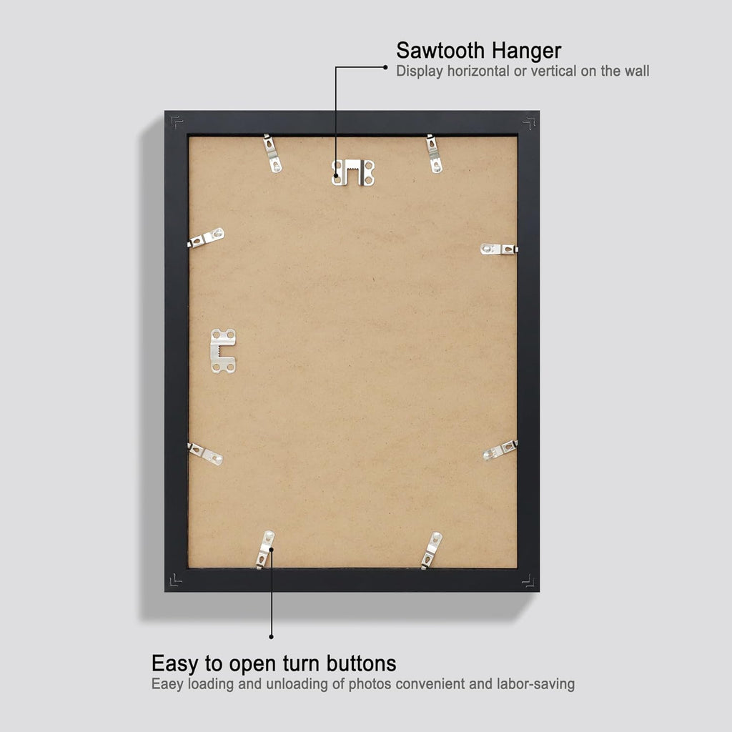 11x14 Picture Frame Set of 4, Made of Glass and Black Wooden Frame, Display 8x10 Pictures with Mat or 11 x 14 Posters without Mat for Wall Mounting, Gallery Photo Frames
