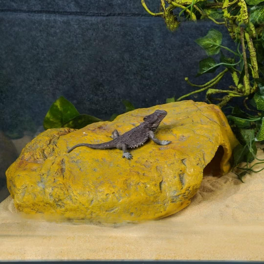Reptile Hide Snake Cave Large Simulation Stone Resin Hideout Leopard Gecko Lizard Tank Accessories Bearded Dragon Habitat Terrarium Decoration Rock for Spider Frog Amphibian