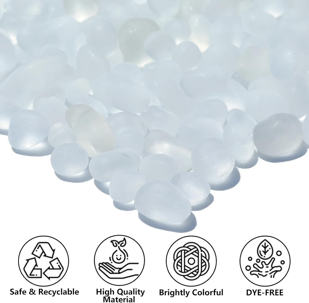 Sea Glass Stones - 2.9LB/46.4oz White Frosted Glass Pebbles Gemstones - Perfect for Aquarium Rocks, Fish Tank Gravel, Vase Fillers, Seaglass DIY Crafts, and Home Decor