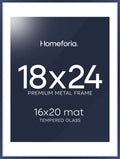 Homeforia 18x24 Frame Navy Blue, High End Metal 18x24 Poster Frames with Mat 16x20 inch Photo, 18 x 24 Navy Blue Picture Frame Matted to 16 by 20 Print, 24x18 Frame, Tempered Glass, Wall Kit, Set of 1