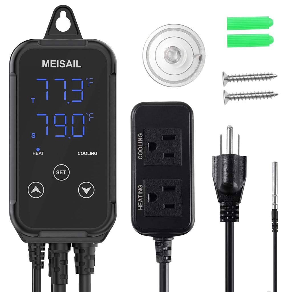 Temperature Controller Digital Heating Plug in Thermostat for Reptiles, Home Brewing Fermentation Incubation, US Specification 1100W