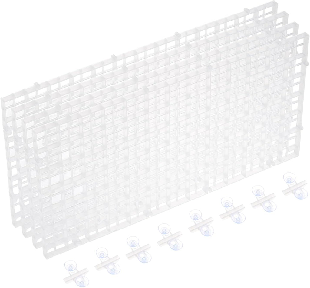 uxcell 4Pcs Aquarium Fish Tank Divider, 12x6 Inch Plastic Egg Crate Light Diffuser Grid Filter Bottom Partition Separator with Sucker Clips and Suction Cups for Aquarium, Clear