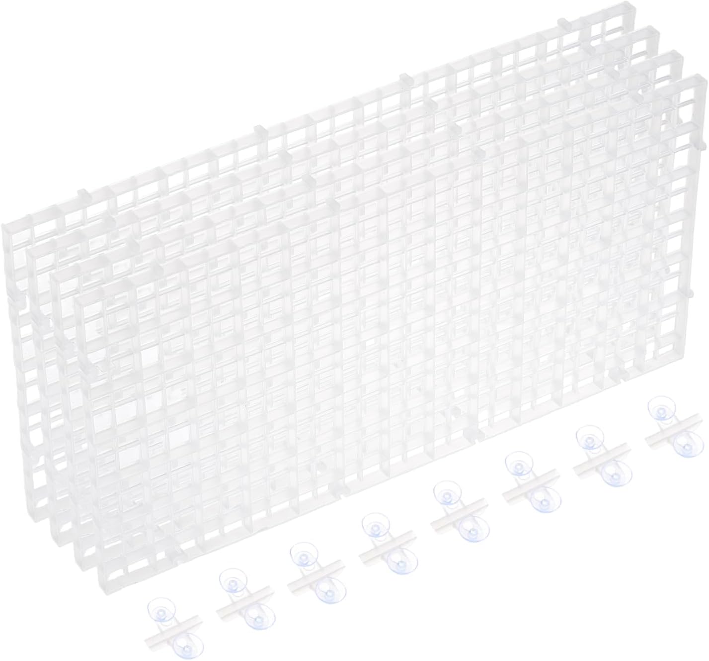 uxcell 4Pcs Aquarium Fish Tank Divider, 12x6 Inch Plastic Egg Crate Light Diffuser Grid Filter Bottom Partition Separator with Sucker Clips and Suction Cups for Aquarium, Clear