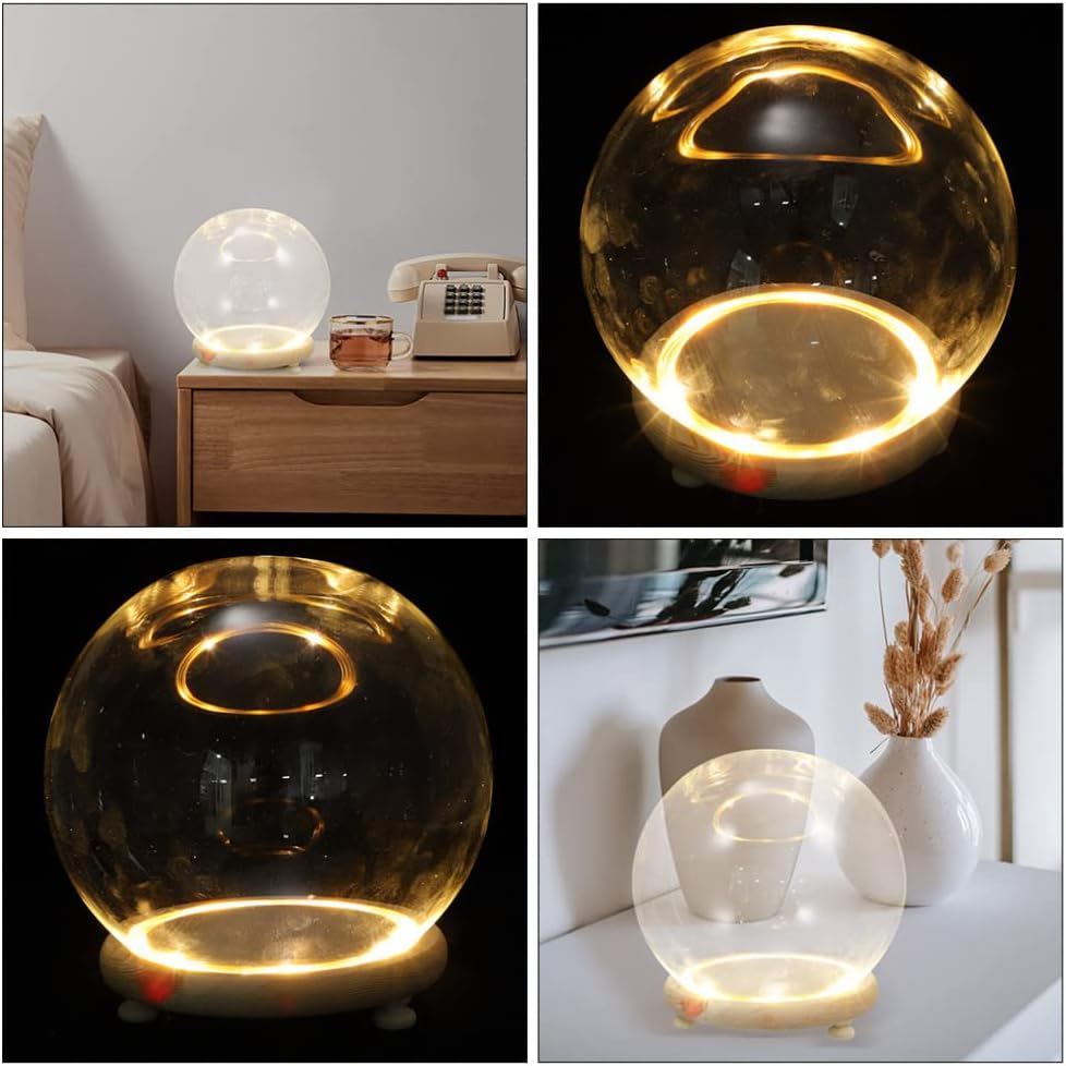 Clear Glass Cloche Globe Display Dome Bell Jar with Wooden Base Terrarium Keepsake Display Globe with Light for Plants Succulents 10X10cm