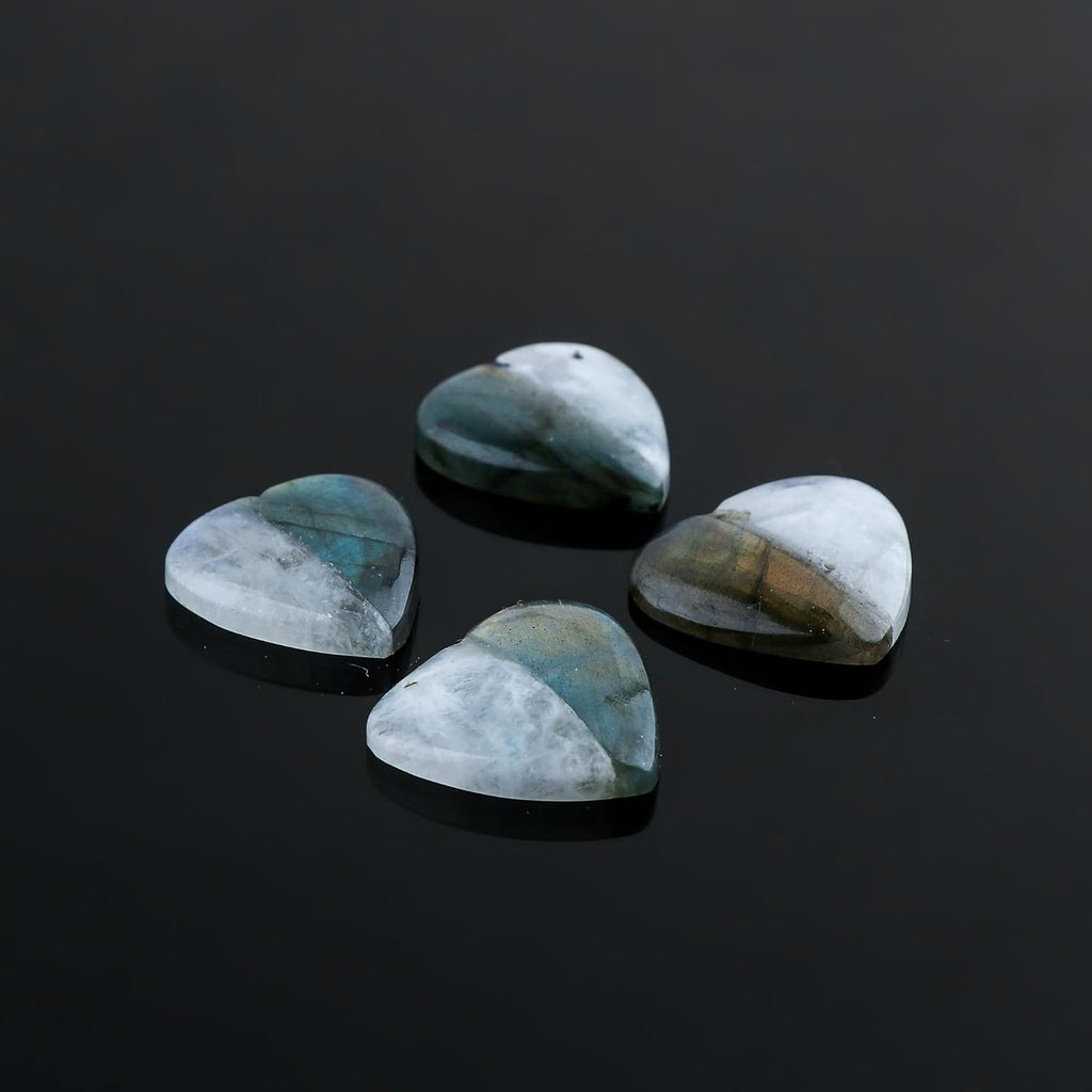 CRYSTALIS 4pcs Natural Doublet Labradorite & Moonstone Hearts, Loose Gemstone, Wholesale Bulk Cabochons, Jewelry Making Supply, Chakra Healing Polished Stones, Wire Wrapping, DIY, Gem Collection