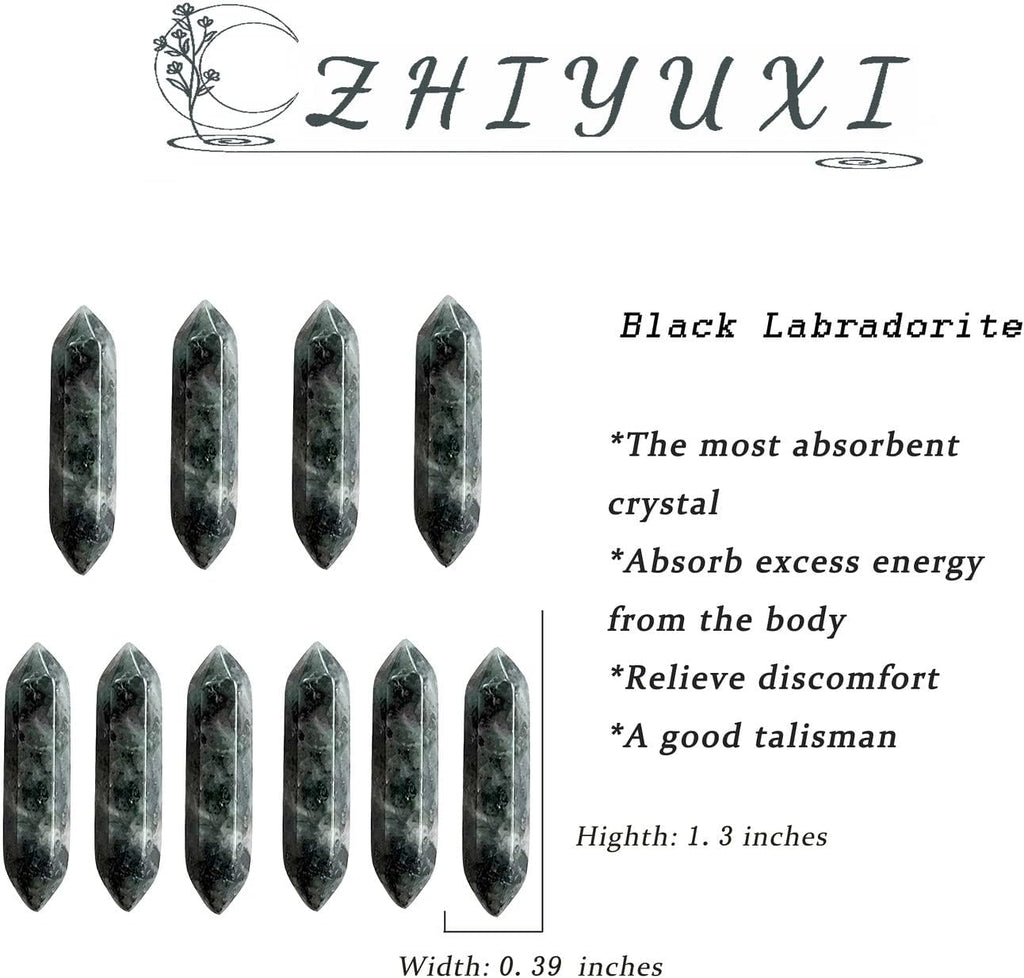 ZHIYUXI Black Labradorite Crystal Healing Crystals Labradorite Stone Stones and Crystals Gemstone Tumbled Polished Energy Reiki Healing Stones Crystal Wands DIY Decor Gifts 10 Pcs