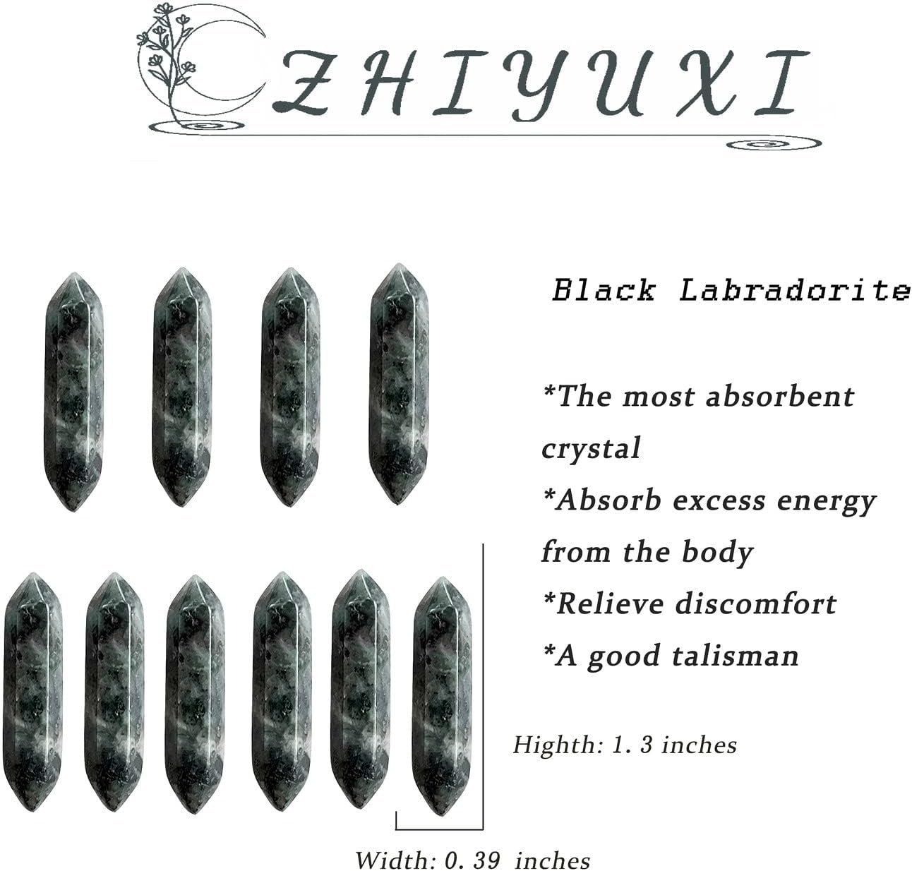 ZHIYUXI Black Labradorite Crystal Healing Crystals Labradorite Stone Stones and Crystals Gemstone Tumbled Polished Energy Reiki Healing Stones Crystal Wands DIY Decor Gifts 10 Pcs