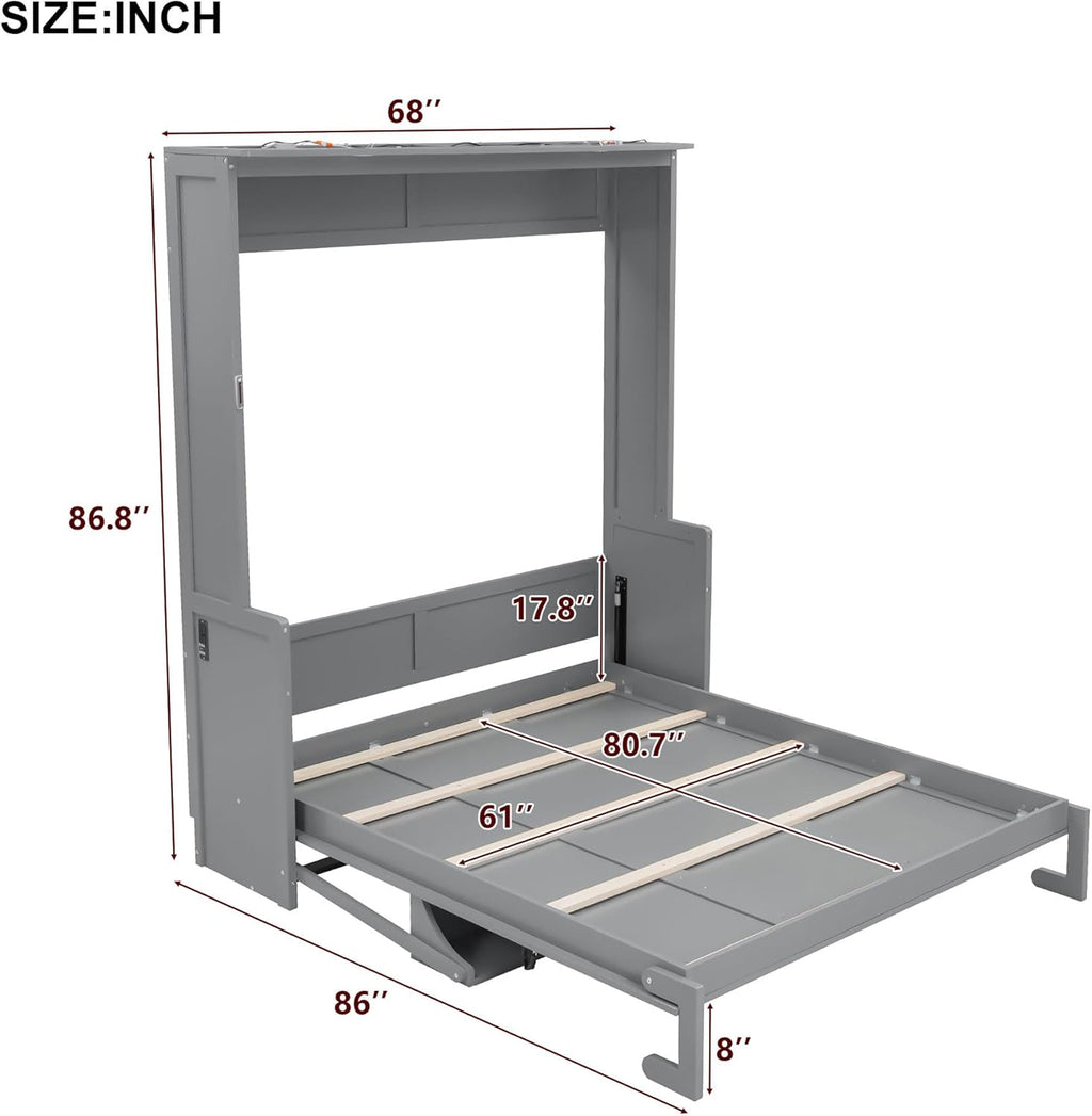 Merax Full Size Murphy Bed with Sofa Chair, Can be Folded Wall Bed with Storage Shelves and Light for Guest Room,Living Room and Bedroom