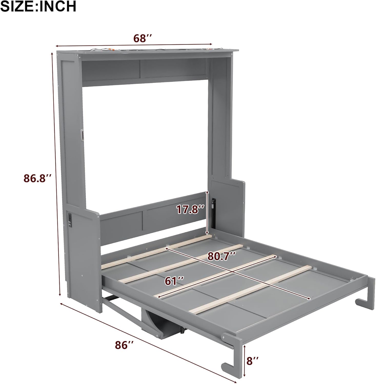 Merax Full Size Murphy Bed with Sofa Chair, Can be Folded Wall Bed with Storage Shelves and Light for Guest Room,Living Room and Bedroom
