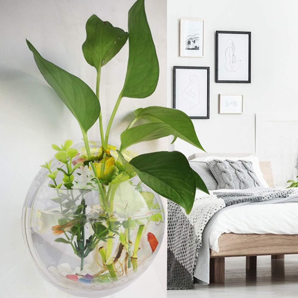 MeiBoAll 2Pcs 6in Wall Fish Bowl, 230ML Clear Acrylic Betta Fish Tank, Wall-Mounted Aquarium, Planter