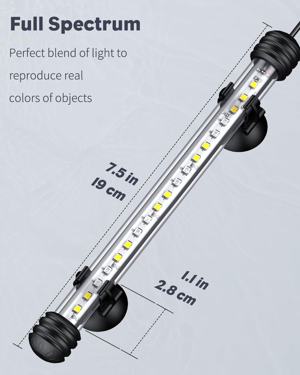 Pawfly 3 W Aquarium LED Light 7.5 Inch Underwater Fish Tank Light with Full Spectrum IP68 Waterproof White Blue Red Lights with Daytime & Night Mode Timer Auto On/Off and Adjustable Brightness