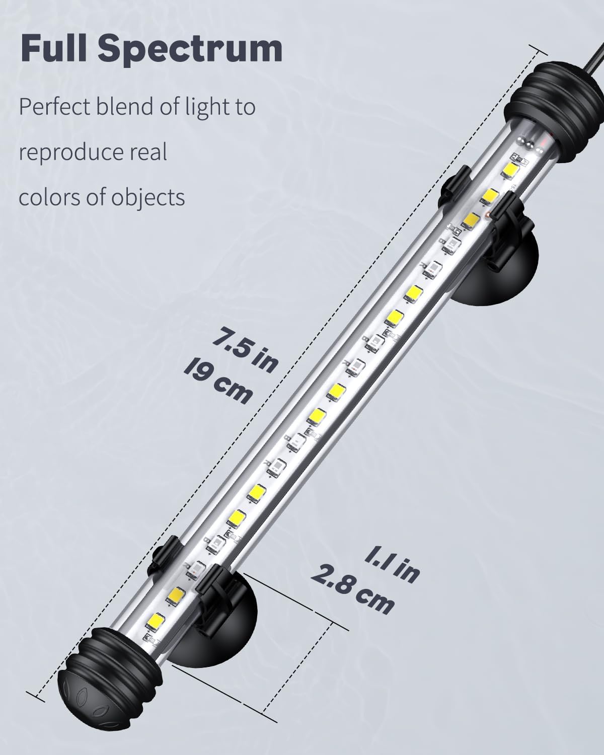 Pawfly 3 W Aquarium LED Light 7.5 Inch Underwater Fish Tank Light with Full Spectrum IP68 Waterproof White Blue Red Lights with Daytime & Night Mode Timer Auto On/Off and Adjustable Brightness