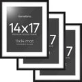 Homeforia 14x17 Picture Frame Black Wood, High End Oak 14x17 Frames with Mat 11x14 Photo, 14 x 17 Wooden Poster Frame Matted to 11 by 14 Print, 17x14 Hanging Frames, Tempered Glass, Wall Kit, Set of 3