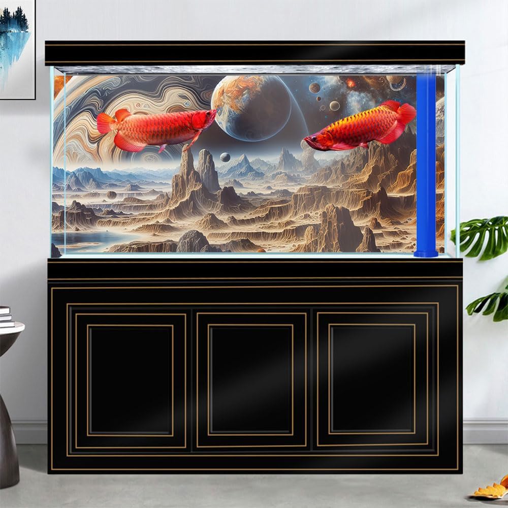 24X12IN Cosmic Spaceterrarium Background, Cool Parallel Space Themed Aquarium Reptile Habitat Background, Aquarium Background with 10EVA Double-Sided Tape