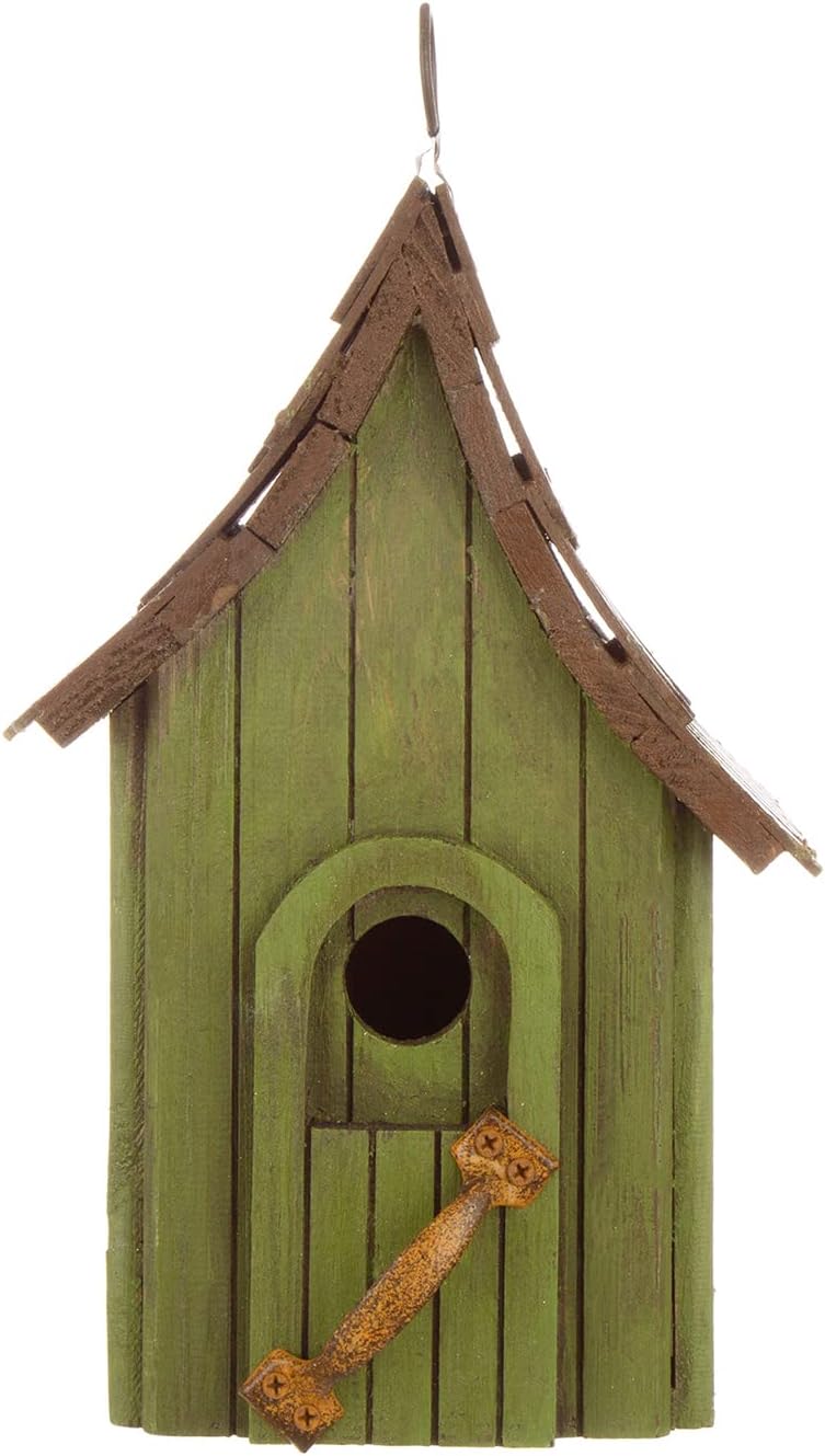 Glitzhome Birdhouses for Outdoors, Hand Painted Garden Hanging Wooden Bird House with Single Roof for Outside, Country Cottages for Bluebird Swallow Sparrow Hummingbird Finch Cardinals Cedar, Green