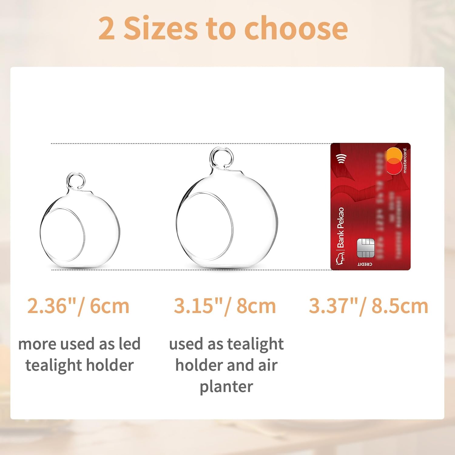 100 Pcs 3.15"/ 8cm Hanging Glass Tealight Holder Globe, Plant Terrariums Glass Orbs, Air Plants Tea Light Candle Holders, Home Decor Outdoor Garden (90 Pcs + 10 Pcs)