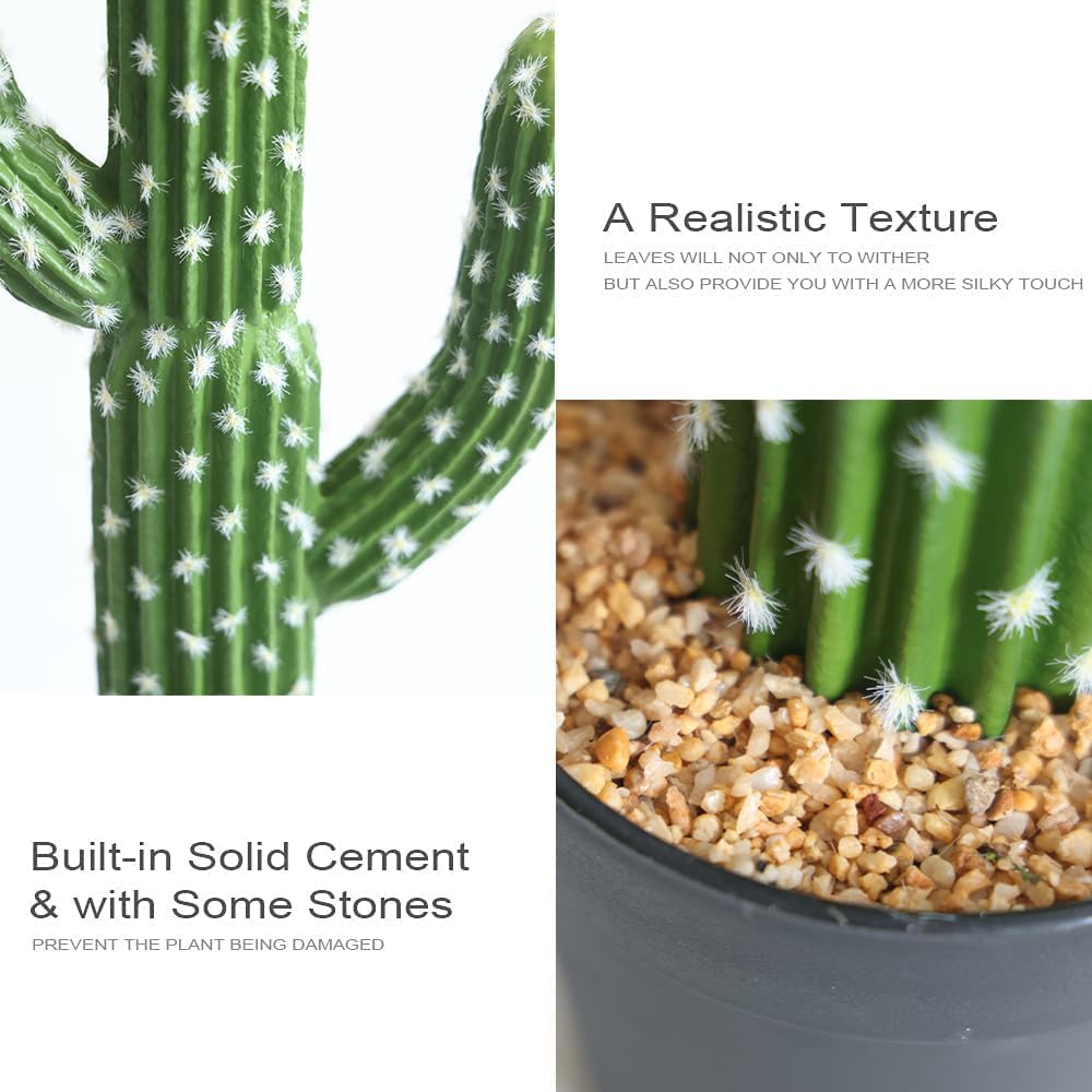 momoplant Artificial Cactus Succulent Plant, 34 Inch Tall Faux Fake Desert Cacti Plant with Black Planter for Home Garden Office Floor Decor
