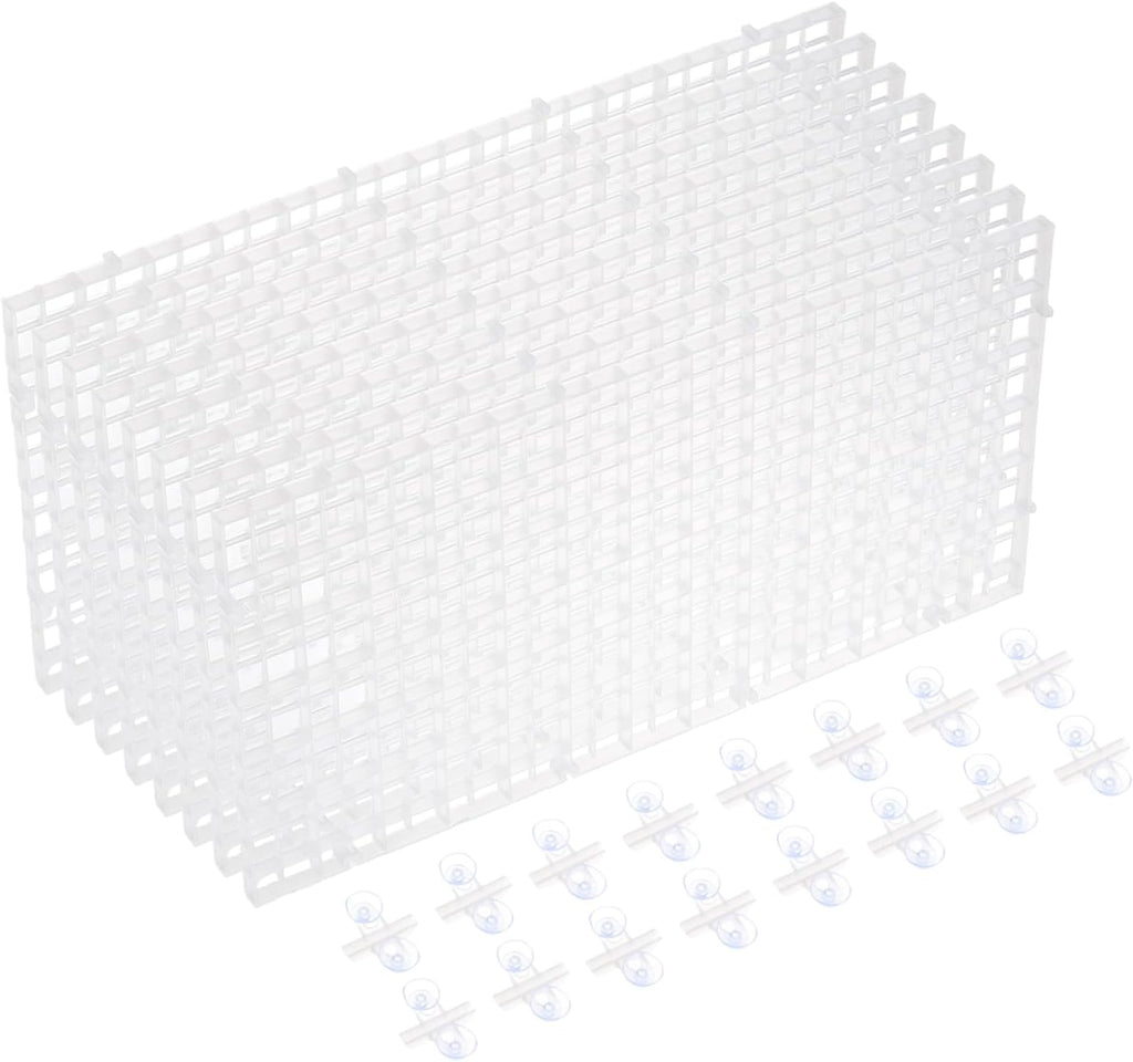 uxcell 8Pcs Aquarium Fish Tank Divider, 12x6 Inch Plastic Egg Crate Light Diffuser Grid Filter Bottom Partition Separator with Sucker Clips and Suction Cups for Aquarium, Clear