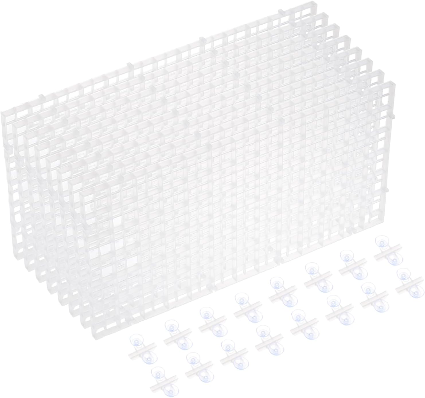 uxcell 8Pcs Aquarium Fish Tank Divider, 12x6 Inch Plastic Egg Crate Light Diffuser Grid Filter Bottom Partition Separator with Sucker Clips and Suction Cups for Aquarium, Clear