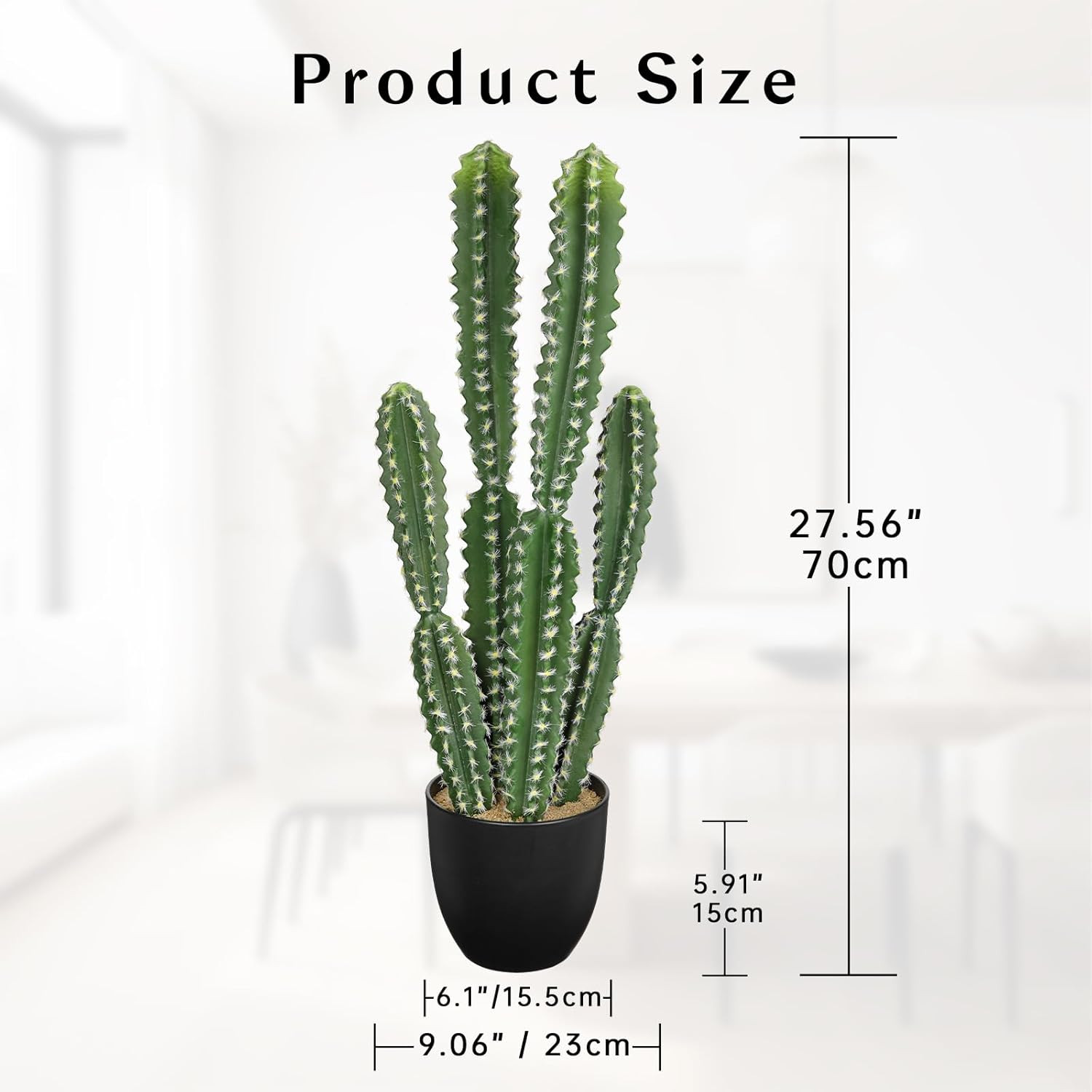 DILATATA Tall Fake Cactus Plant 27.5 inch Large Artificial Cactus Tree 'Candelabra Cactus' Faux Cactus Desert Plants Big Fake Cacti for Home Garden Office Decor