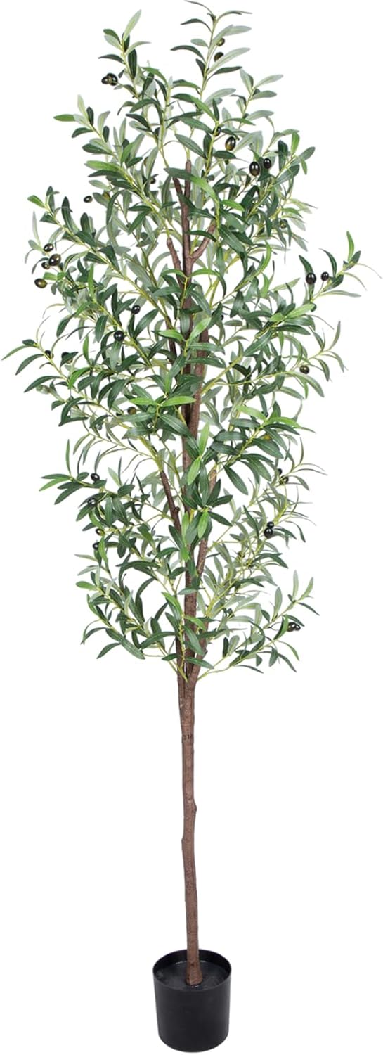 Artificial Olive Tree, 6FT Tall Faux Olive Trees 72in Outdoor Fake Potted Silk Plant with Trunk and Realistic 648 Leaves and 24 Fruits for Modern Office Home Decor Indoor（1pack）