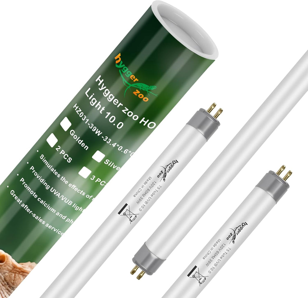 3-Pack UVB Reptile Light 10.0 Bulb 39W T5 Fluorescent Desert Lamp UVA for Bearded Dragon Tortoise Reptile & Amphibian