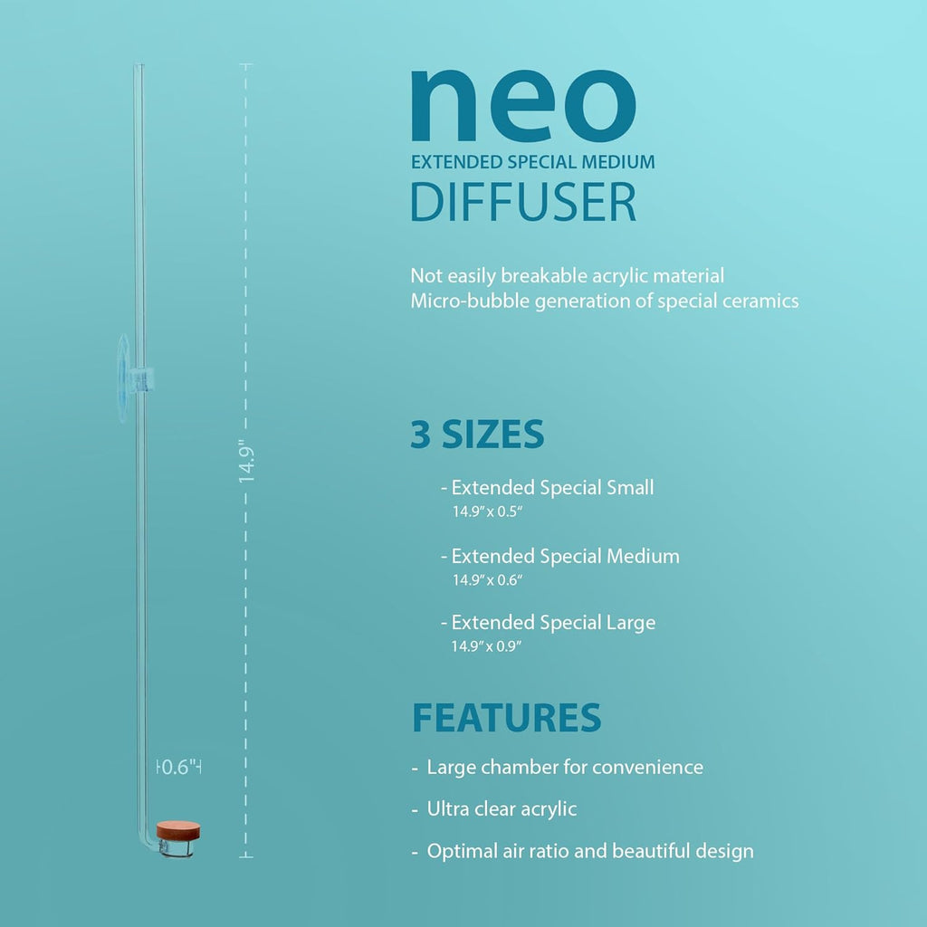 Neo CO2 Aquarium Diffuser - CO2 Diffuser Aquarium Kit, CO2 Diffuser for Aquarium Plants, CO2 System for Aquarium - Extended Special Diffuser, Medium