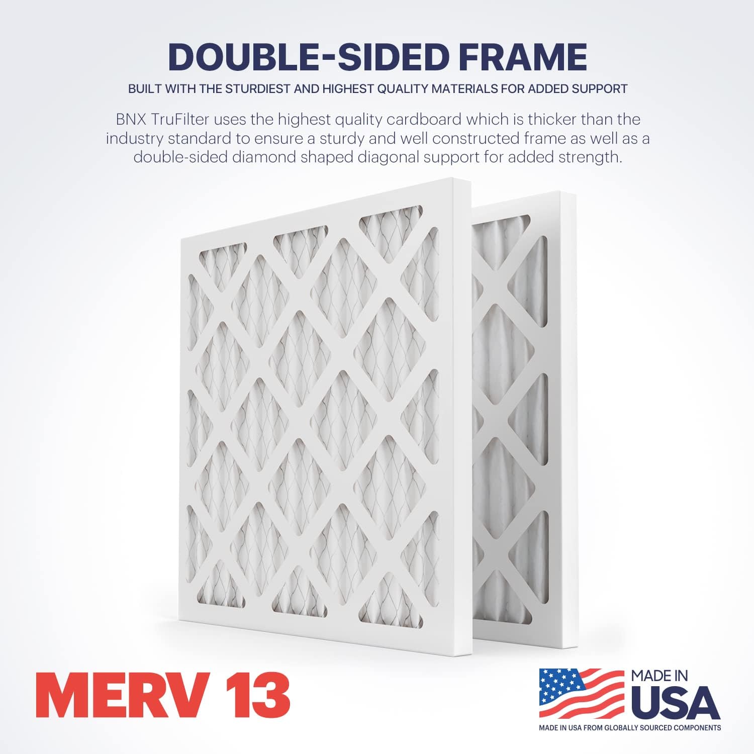 BNX TruFilter 14x14x1 Air Filter MERV 13 (4-Pack) - MADE IN USA - Electrostatic Pleated Air Conditioner HVAC AC Furnace Filters for Allergies, Pollen, Mold, Bacteria, Smoke, Allergen, MPR 1900 FPR 10