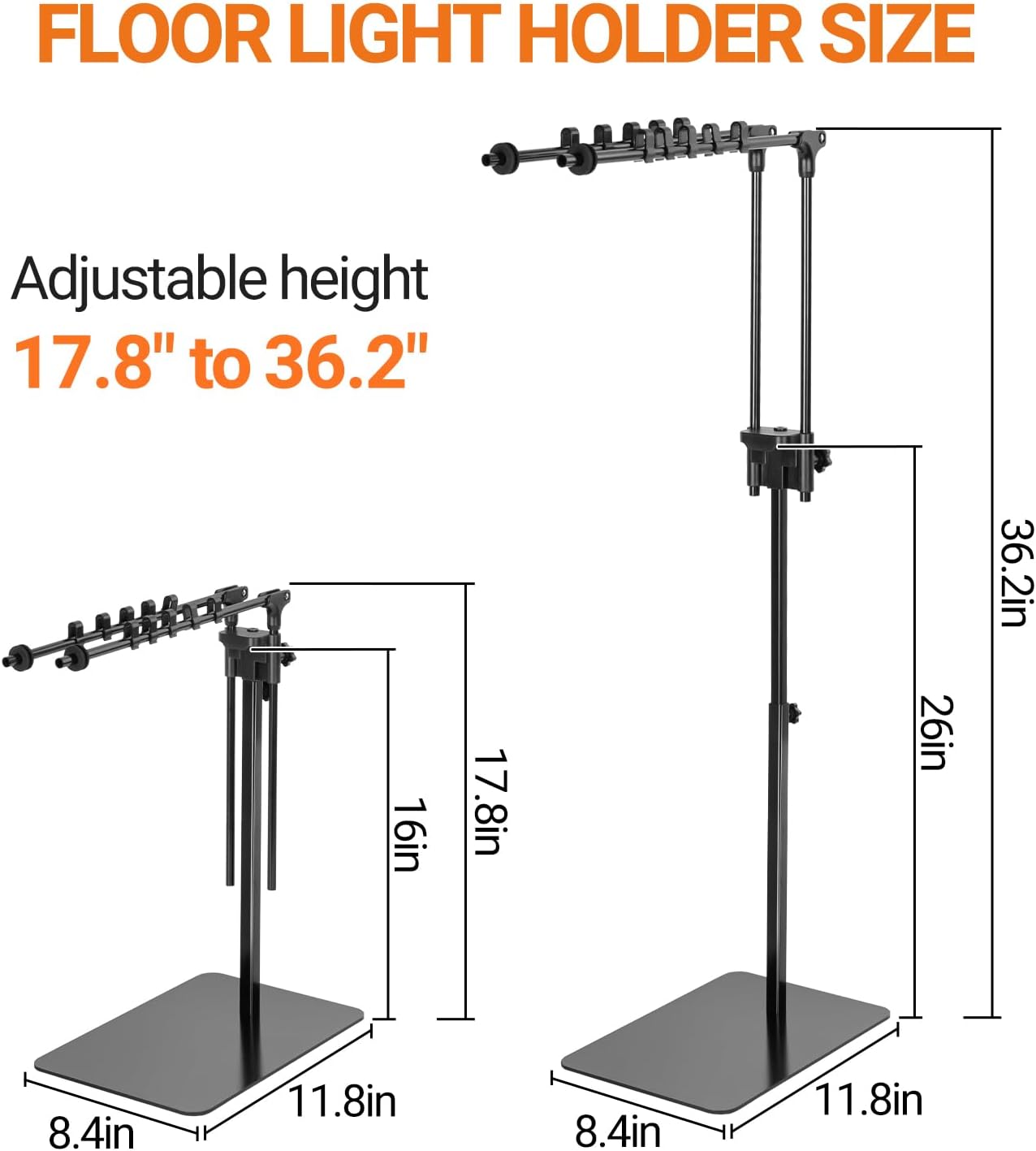 Oiibo Reptile Dual Lamp Stand, Floor Light Holder with Adjustable Heigh Bracket Metal Support for Reptile & Amphibian Terrarium Tank Vivarium Cage