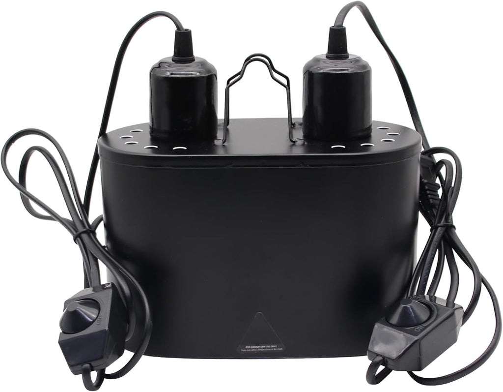 Dual Reptile Deep Dome Lamp Fixture with Temperature Adjustment,Dual Deep Cap Combo Integration Design Heat Lighting Lamp UVB Light with Independent Switches, for Reptile Snake and Tortoise