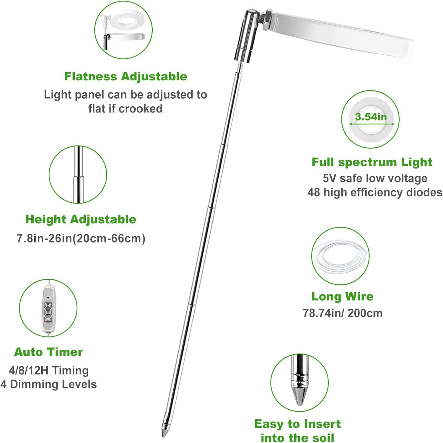 LORDEM Grow Light, Full Spectrum LED Plant Light for Indoor Plants, Height Adjustable Growing Lamp with Auto On/Off Timer 4/8/12H, 4 Dimmable Brightness, Ideal for Small Plants, 2 Packs