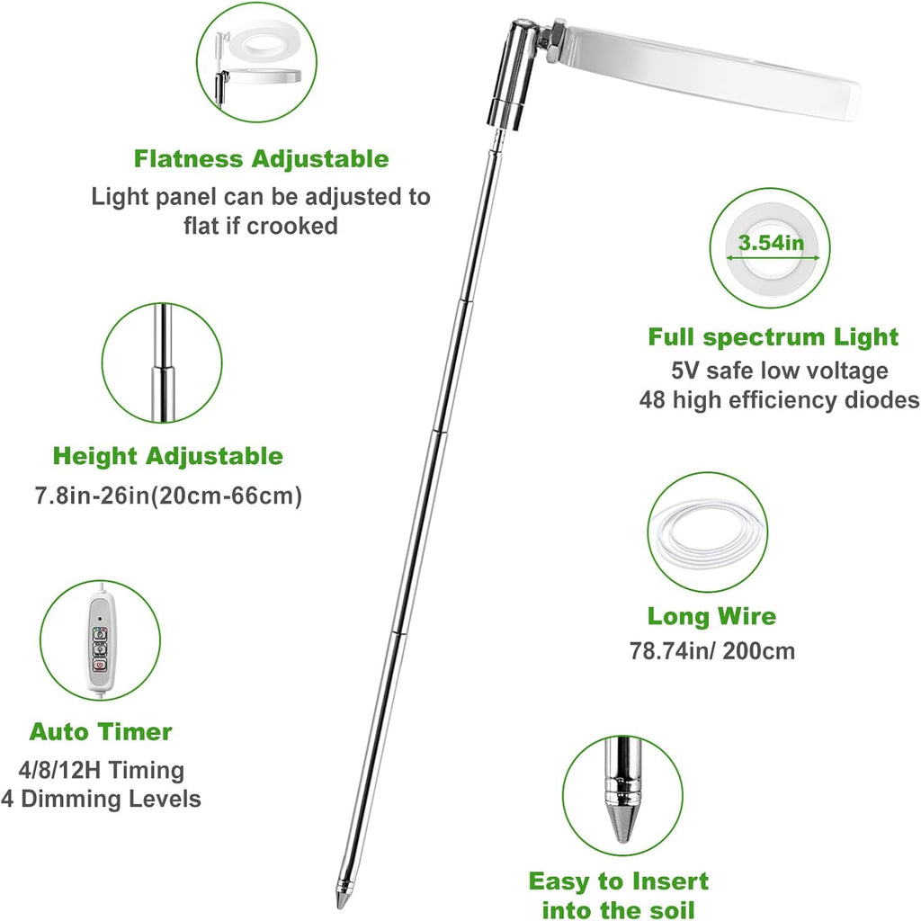 LORDEM Grow Light, Full Spectrum LED Plant Light for Indoor Plants, Height Adjustable Growing Lamp with Auto On/Off Timer 4/8/12H, 4 Dimmable Brightness, Ideal for Small Plants