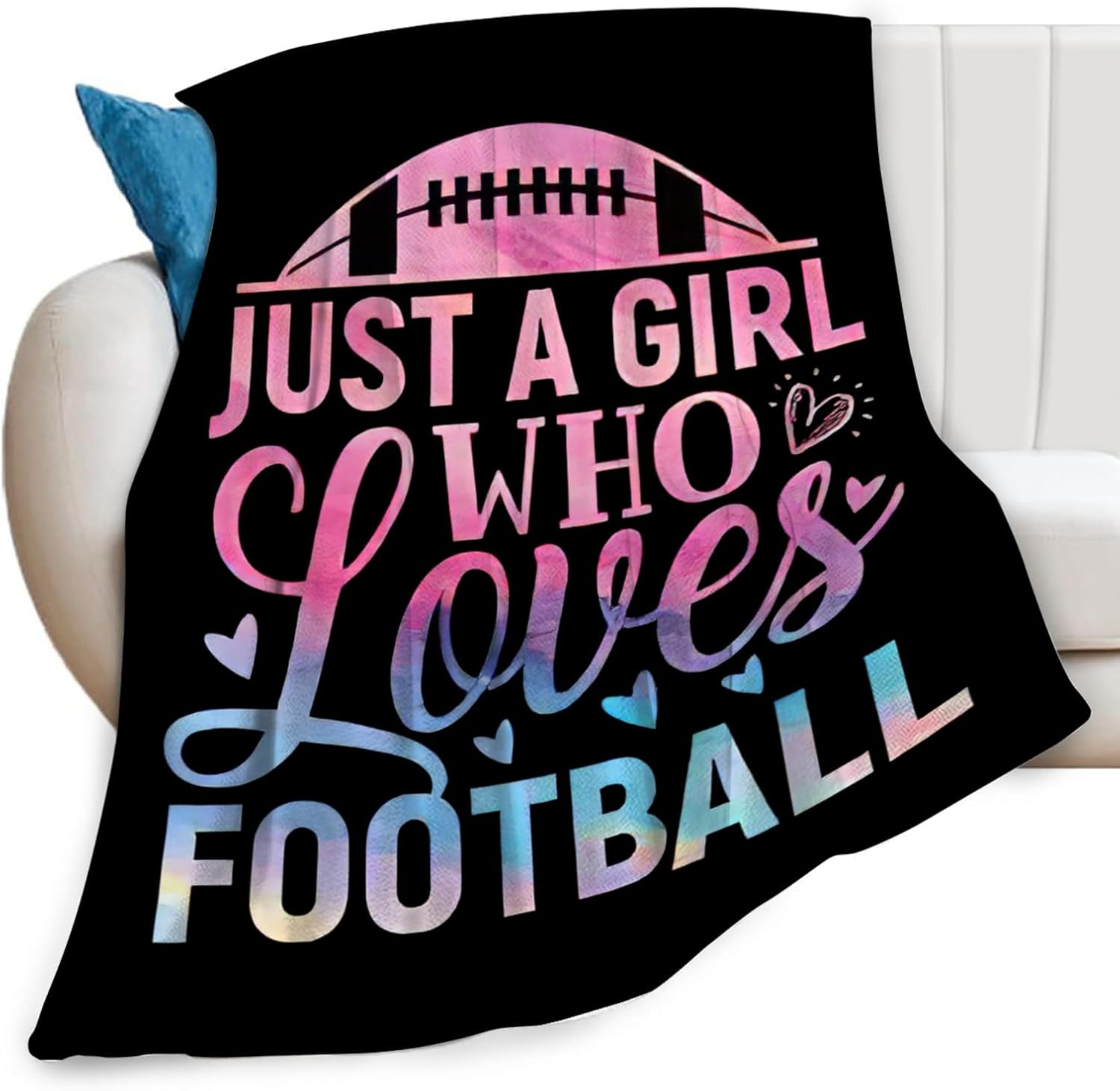 Just A Girl Who Loves Football Throw Blanket Sports Print Throw Blankets Gifts for Couch Sofa Bed Stuff Decor Soft Cozy Fleece Plush Warm Flannel Bedding for Lover 40"x50"