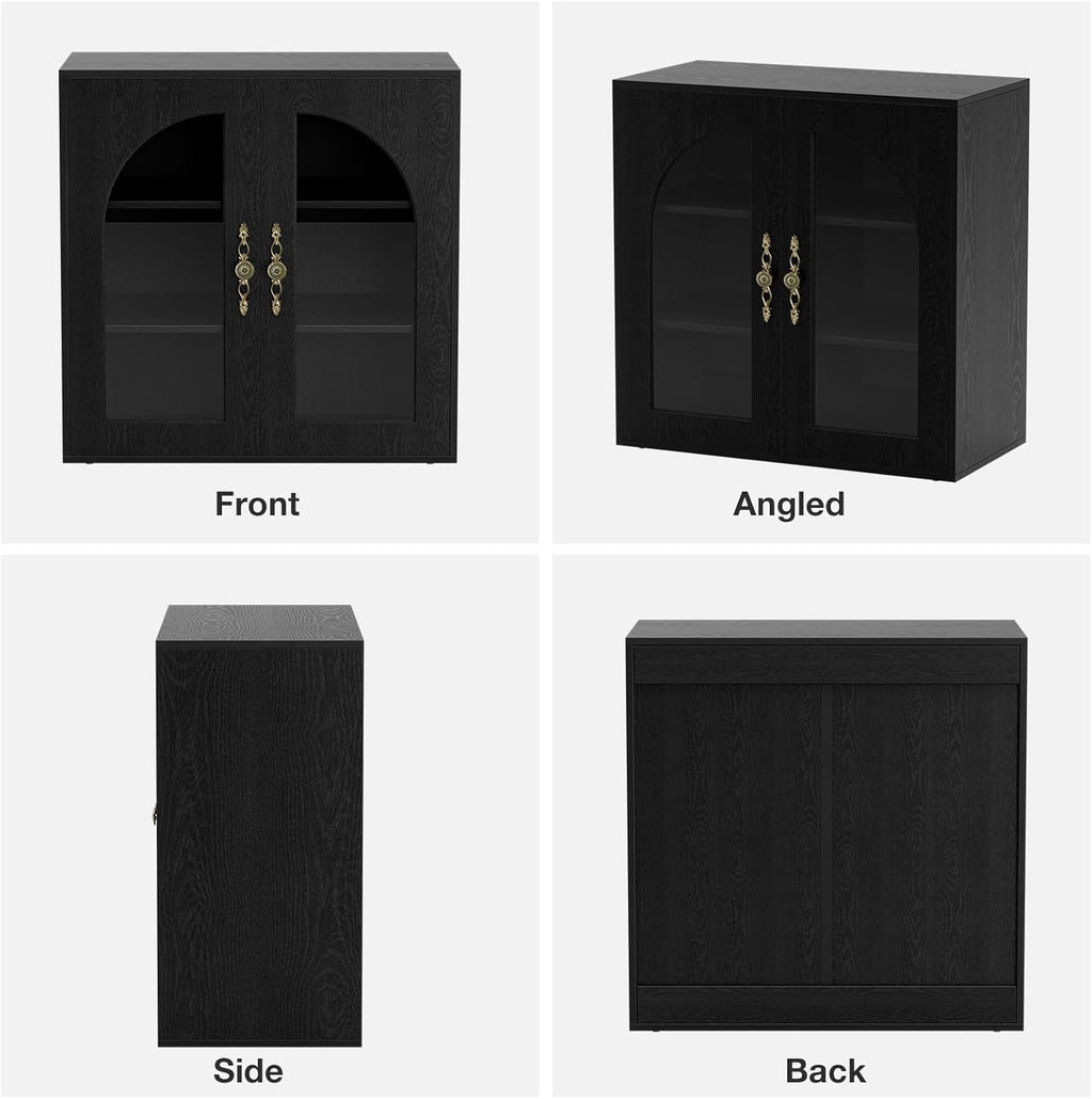 20-29 Gallon Fish Tank Stand with Adjustable Shelves, Glass Door Aquarium Stand with Storage Cabinet, 31x15 Reptile Terrarium Stand with Bronzed Metal Handles, Level Footings, 350 Lbs
