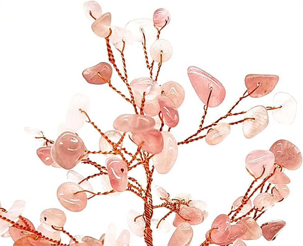 Quartz Crystal Feng Shui Money Tree Natural Agate Flakes Geode Base Bonsai Style Decoration for Luck and Wealth 3.6"- 4.6" (Pink)