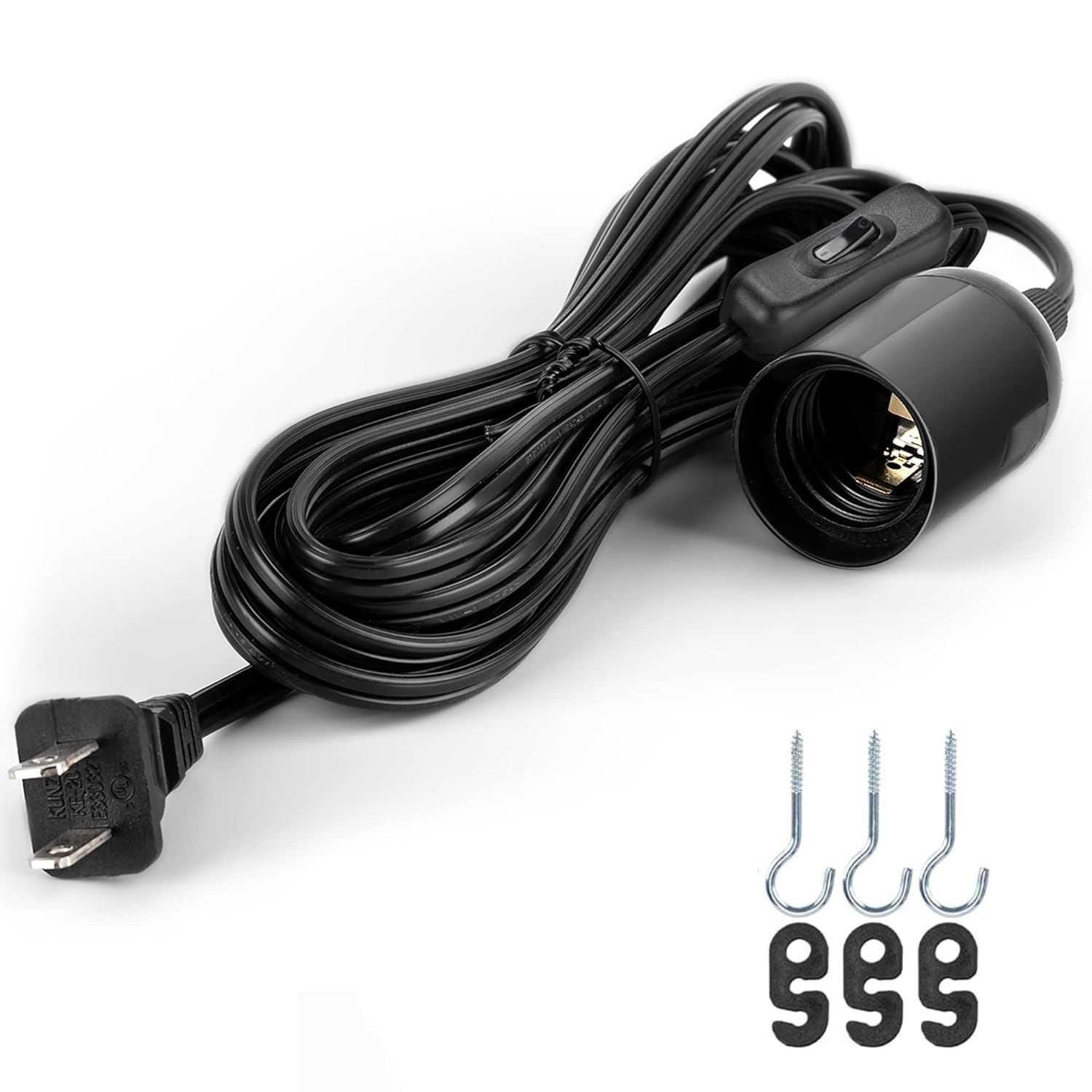 JACKYLED 1 Pack UL-Listed 20Ft Extension Hanging Lantern Cord Cable 360W with E26 E27 Socket On/Off Button Pendant Lighting(Black)
