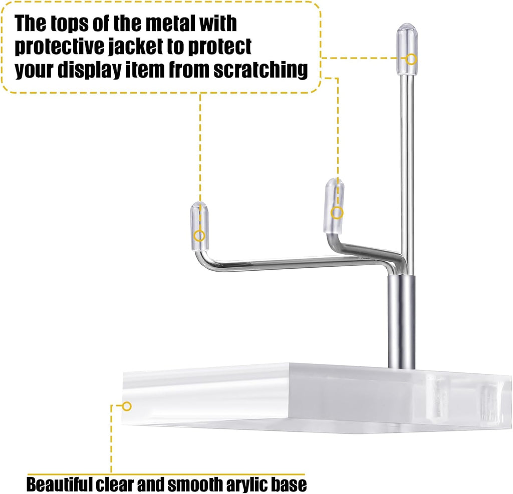 Kigley 8 Pcs Adjustable Metal Arm Display Stand Crystal Holder Easel Display with Acrylic Base Easel Rock Mineral Stand for Geodes Mineral Agate Collection (Silver,1.57 x 1.57 x 2.95 Inches)