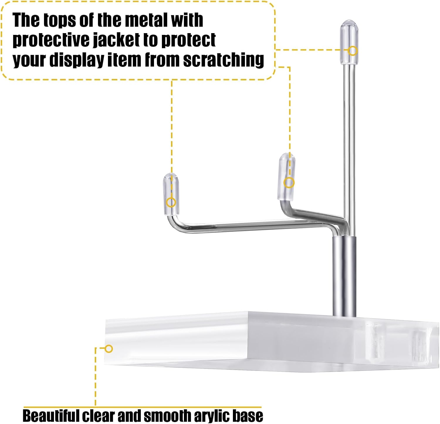 Kigley 8 Pcs Adjustable Metal Arm Display Stand Crystal Holder Easel Display with Acrylic Base Easel Rock Mineral Stand for Geodes Mineral Agate Collection (Silver,1.57 x 1.57 x 2.95 Inches)