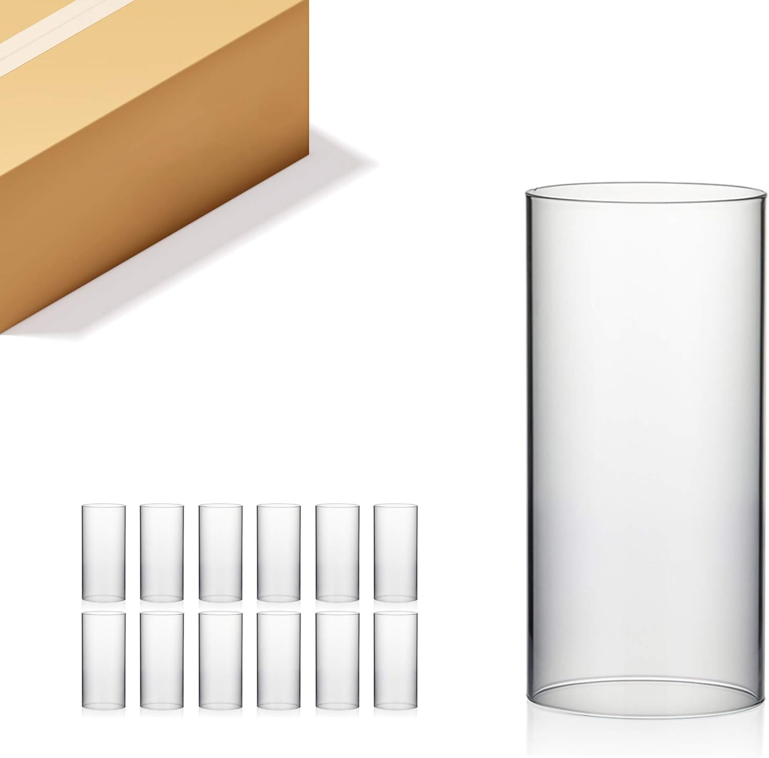 WGVI Hurricane Candle Holder Sleeve, Wide 4.7", Height 10", Clear Glass Cylinder Candleholder, Chimney Tube, Open Ended Candle Shade, 12 Pieces Bulk