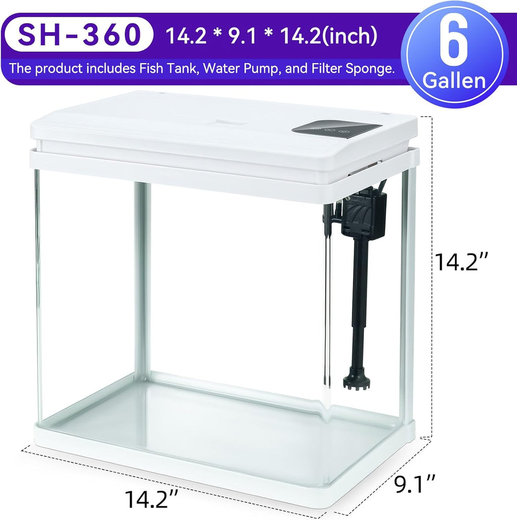 6 Gallon Fish Tank Kit with Auto On/Off Timer, 7-Color LED Light, Dimmable Brightness, Ultra Clear Glass & Effective Filtration – Great for Bettas